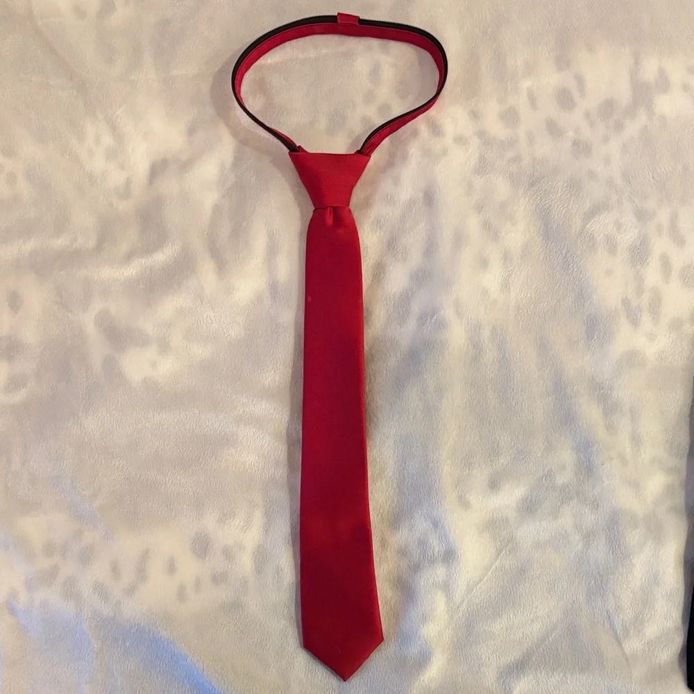 Three Boys' Neck Ties - Navy/green Stripe, Solid Red, Solid Black